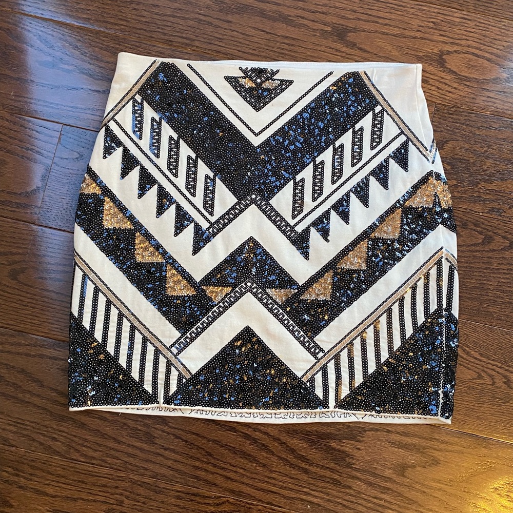 Express High Waisted Mini Skirt Size S Geometric Sequined